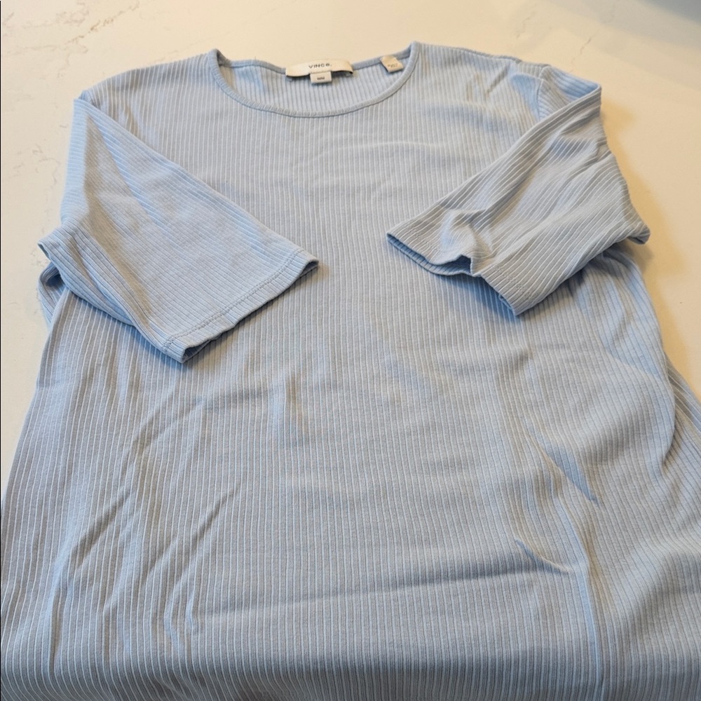 Vince Pale Blue Ribbed Short-Sleeve Crewneck Tee